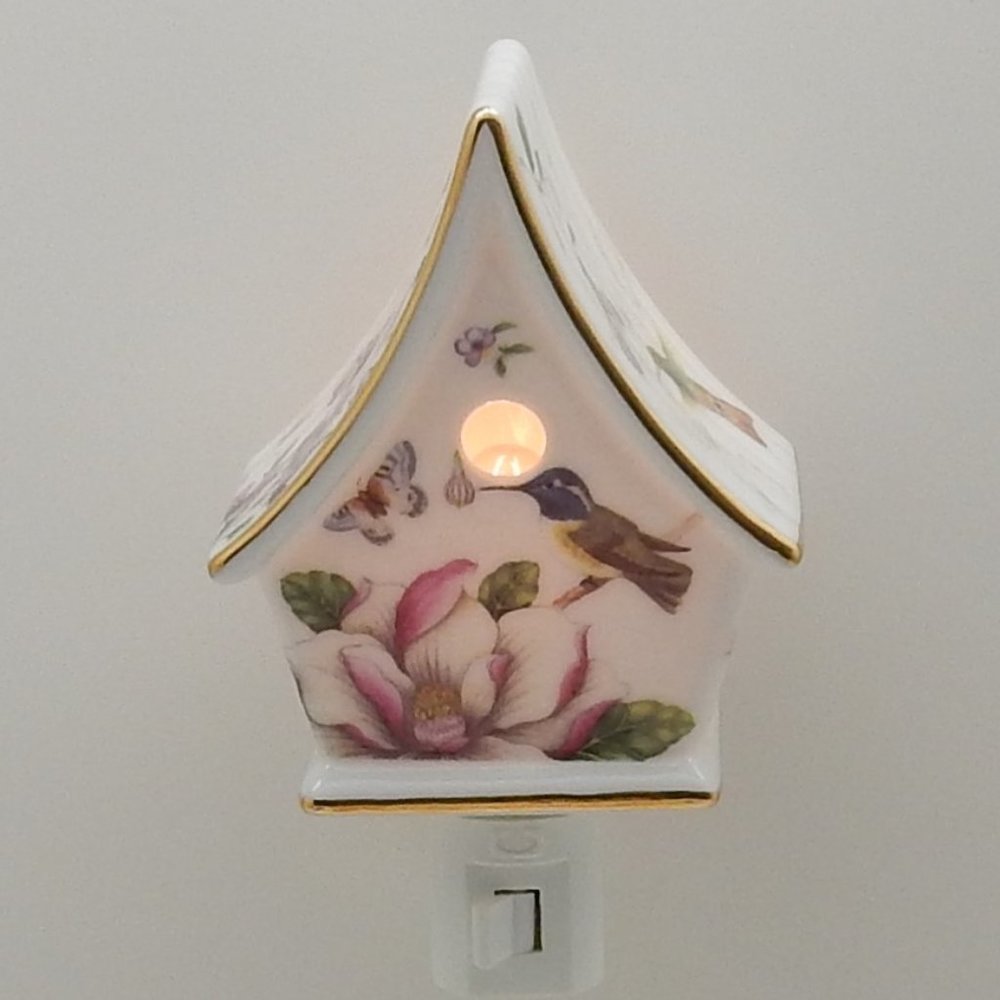 Porcelain Hummingbird Birdhouse Night Light